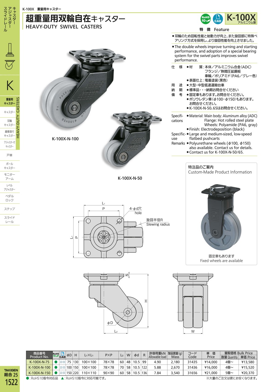 原裝進口日本瀧源腳輪TAKIGEN型（xíng）號K-100X-N-10...