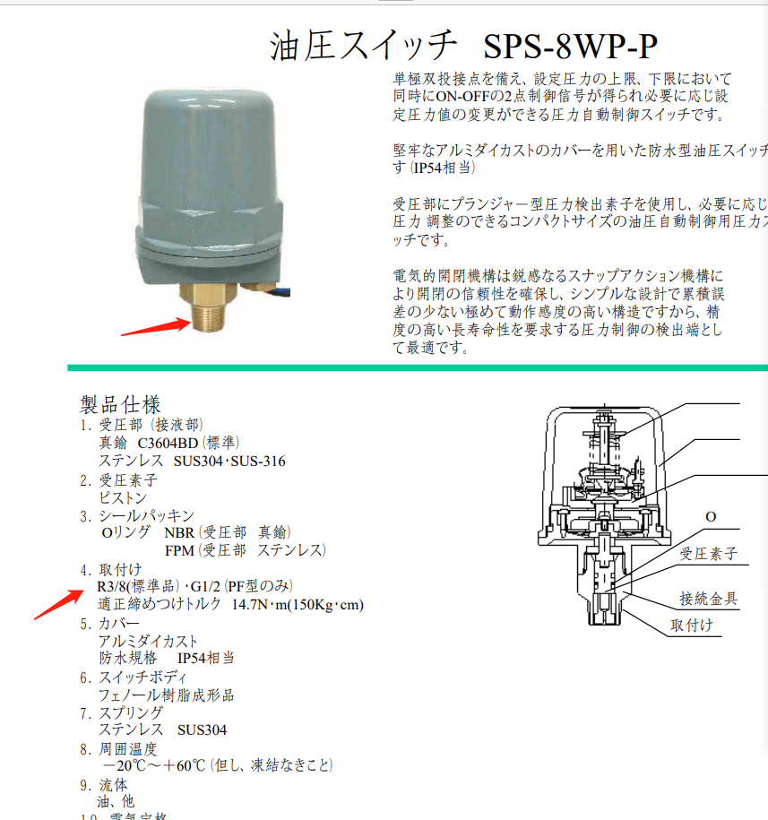 日本SANWA三和（hé）壓力開關 型號：SPS-8WP-P用於數控（kòng）...